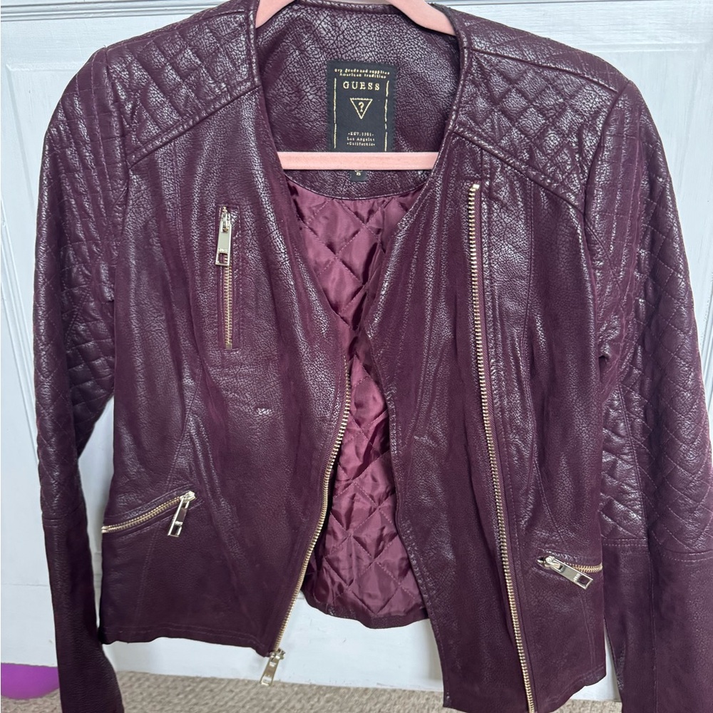 Guess Women's Quilted Bomber Jacket - Deep reddish Purple (peeling see pics)